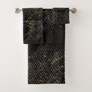  BLACK GOLD VINTAGE CHEVRON MARBLE BATHROOM TOWEL