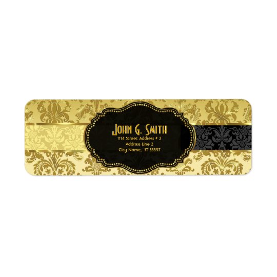 Black & Gold Vintage Floral Damasks Return Address Label