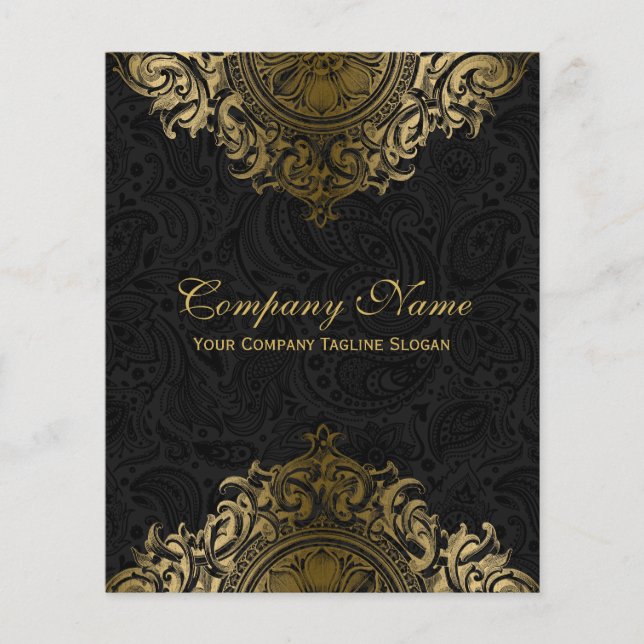 Black & Gold Vintage Floral Ornament Flyer (Front)