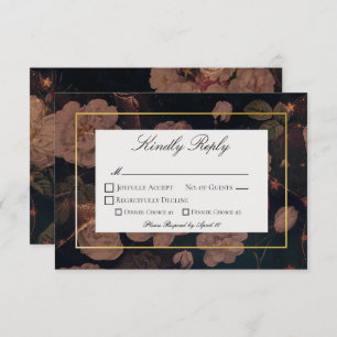 Black & Gold Vintage Glam Floral RSVP Card