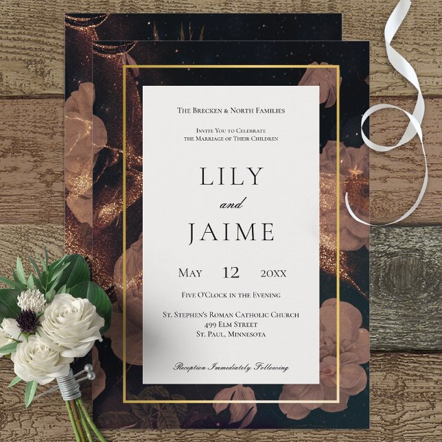 Black & Gold Vintage Glam Floral Wedding Invitation (Creator Uploaded)