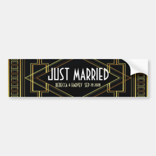 black gold vintage great gatsby just married bumper sticker
