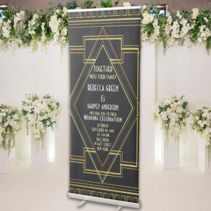 black gold vintage great gatsby wedding reception retractable banner