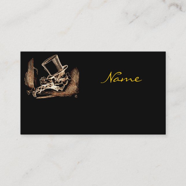 Black Gold Vintage Mad Hatter Business Card (Front)