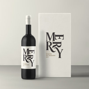 Black & gold vintage merry chritsmas favour gift wine label
