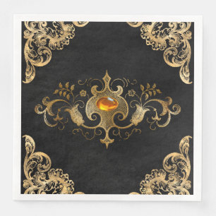 Black gold Vintage Ornate Gold Napkin