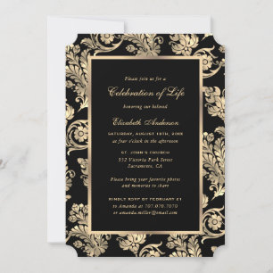Black Gold Vintage Photo Celebration of Life Invitation