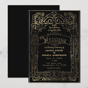 Black & Gold Vintage Victorian Deco Wedding Invitation