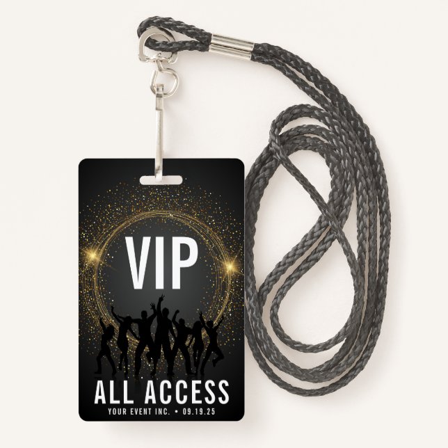 Black & Gold VIP All Access Concert ID Badge (Front with Lanyard)