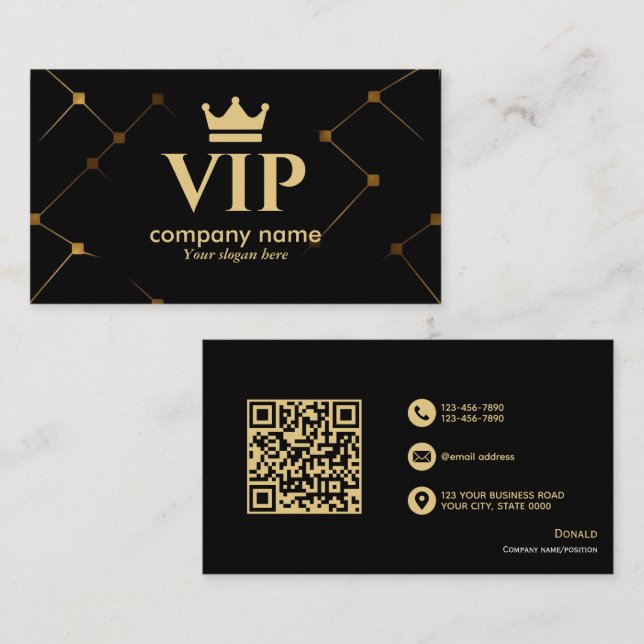 Black & Gold VIP–Fully Customisable & Professional Business Card (Front/Back)