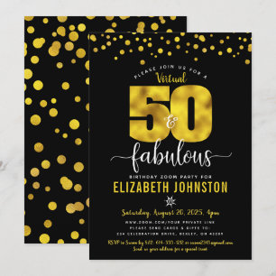 Black gold virtual 50 and fabulous birthday custom invitation