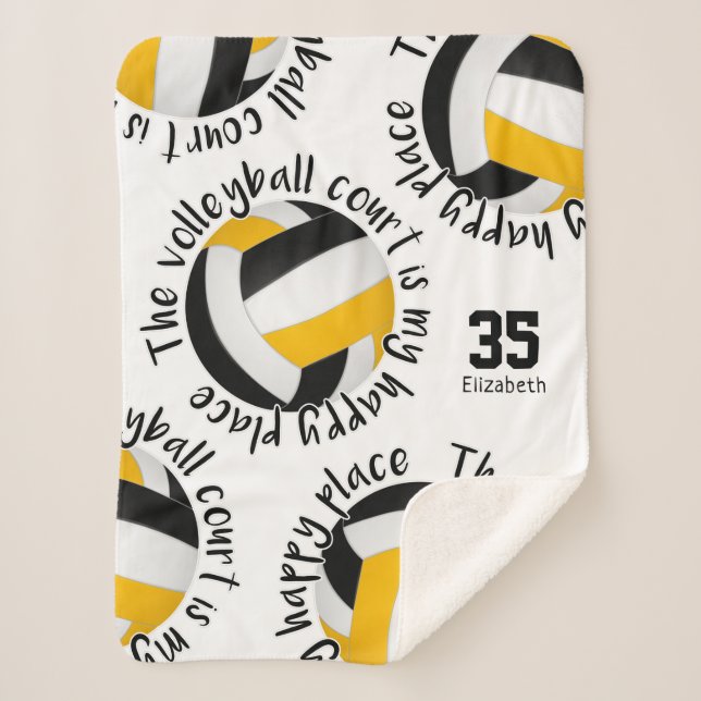 black gold volleyball court happy place typography sherpa blanket (Front)