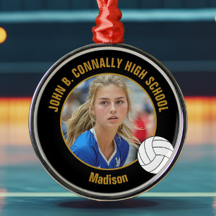 Black Gold Volleyball Player Photo Christmas Metal Tree Decoration
