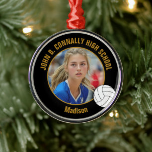 Black Gold Volleyball Player Photo Christmas Metal Tree Decoration