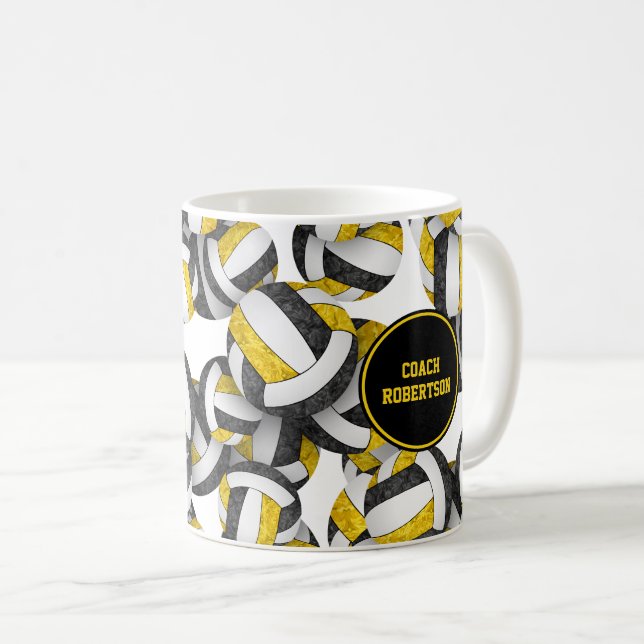 black gold volleyball team colours coach gifts coffee mug (Front Right)