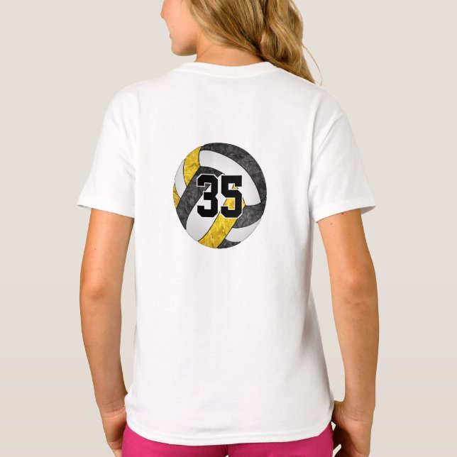 black gold volleyball team her name jersey number T-Shirt (Back)