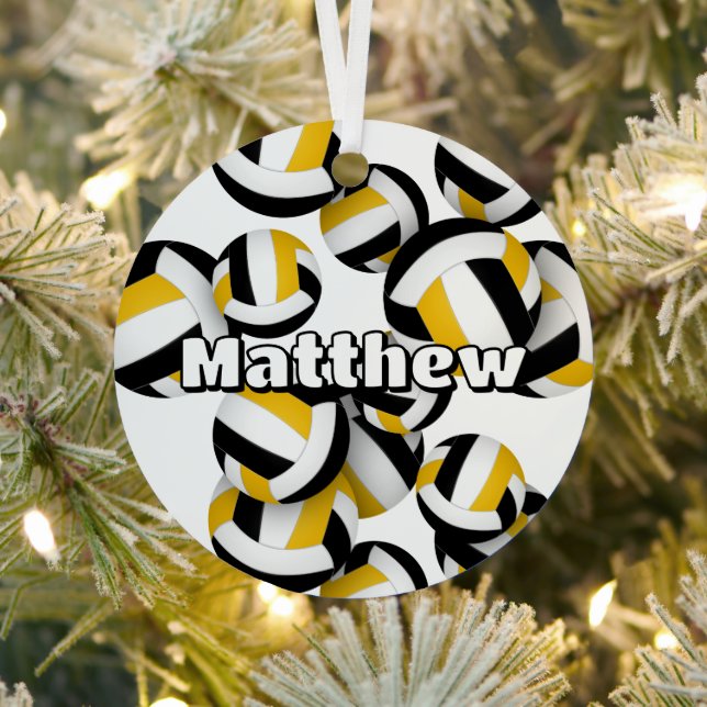 black gold volleyballs w athlete name keepsake metal tree decoration (Insitu)