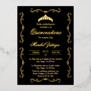 Black Gold w/wreath Quinceanera invitation Foil In