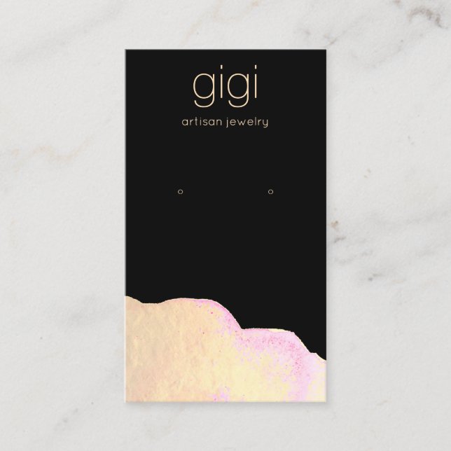 Black Gold Watercolor Abstract Earring Display Business Card (Front)