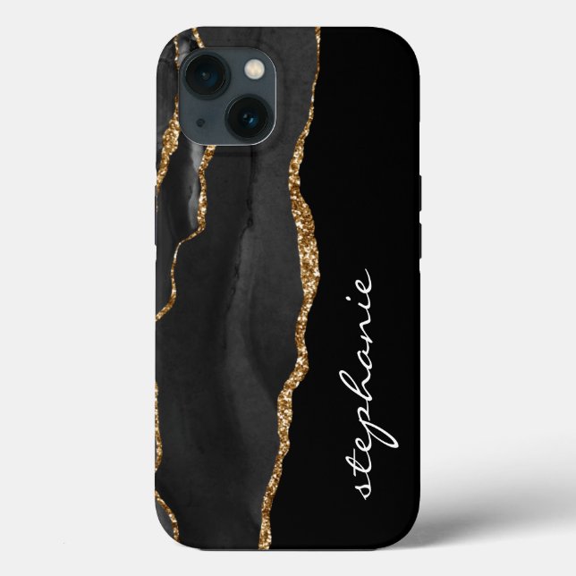  Black Gold Watercolor Agate Personalised Case-Mate iPhone Case (Back)