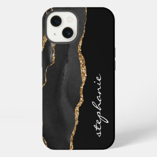 Black Gold Watercolor Agate Personalised iPhone 13 Case