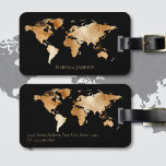 Black Gold Watercolor World Map Personalised Luggage Tag<br><div class="desc">A modern,  personalised luggage tag featuring a watercolour world map in gold set on a black background. The design is on both sides of the luggage tag and you can easily customise with your name and contact details.</div>
