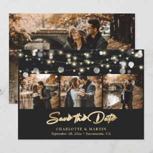 Black Gold Wedding 4 Photo Collage Save The Date