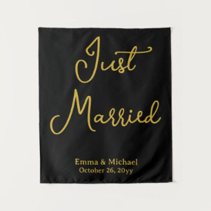 Black & Gold Wedding Banner Personalised Ceremony Tapestry
