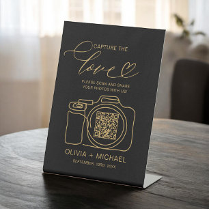 Black Gold Wedding Capture The Love QR Code  Pedestal Sign