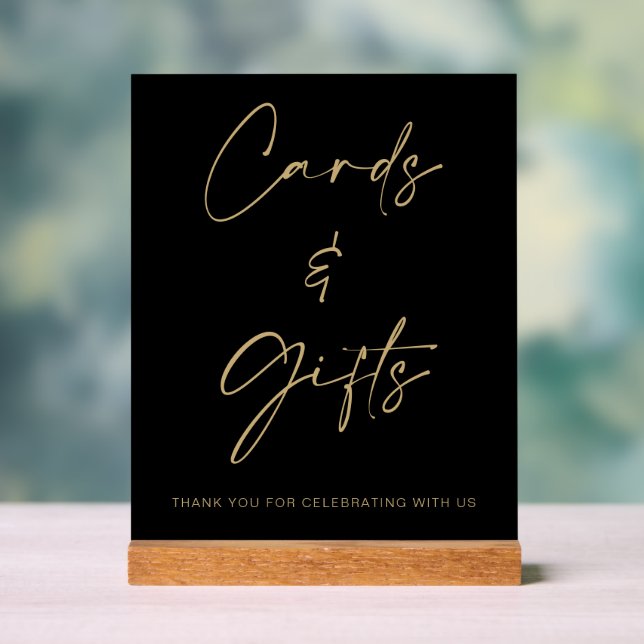 Black Gold Wedding Cards and Gifts Table Acrylic Sign (Neutral)