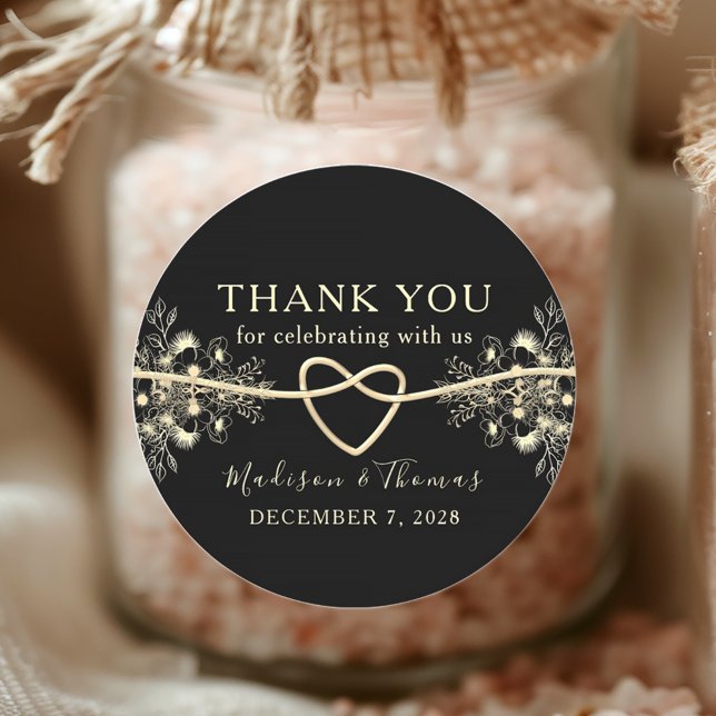 Black Gold Wedding Favour Thank You Sticker (Creator Uploaded)