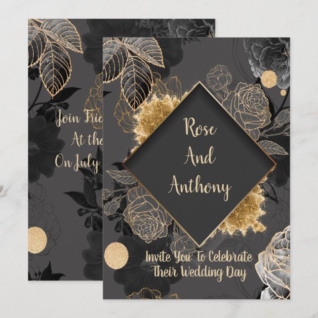 Black/Gold Wedding Invitation (Front/Back)
