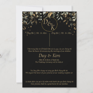 Black/Gold wedding Invitation English/Vietnamese
