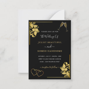 Black Gold Wedding Invitation Hearts and Champagne