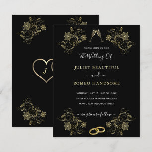 Black Gold Wedding Invitation Ring and Champagne