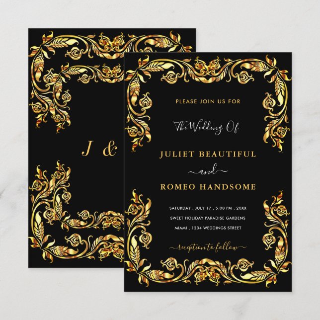 Black Gold Wedding Invitation Template Your Design (Front/Back)