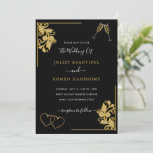 Black Gold Wedding Invitations Example with Hearts