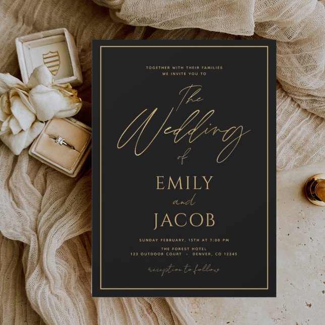 Black Gold Wedding Modern Typography Invitation (Creator Uploaded)