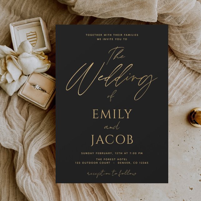 Black Gold Wedding Modern Typography Script Invita (Creator Uploaded)