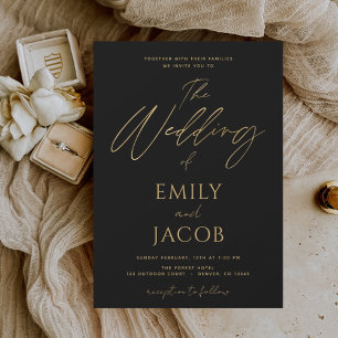 Black Gold Wedding Modern Typography Script Invitation