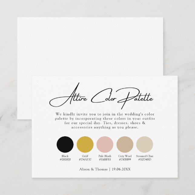 Black Gold Wedding + Neutrals Attire Colour Palett Enclosure Card (Front/Back)