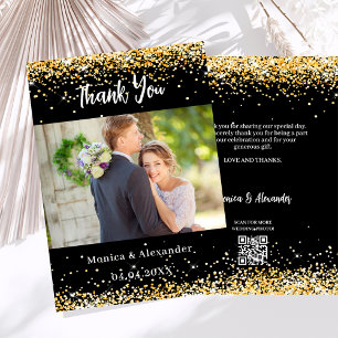 Black gold wedding photo QR code thank you card
