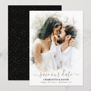Black Gold Wedding Photo Save Our Date Card