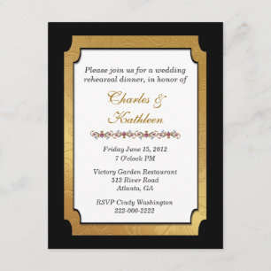 Black & Gold Wedding Rehearsal Dinner Invitation