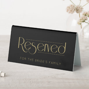 Black Gold Wedding Reserved Table Tent Sign