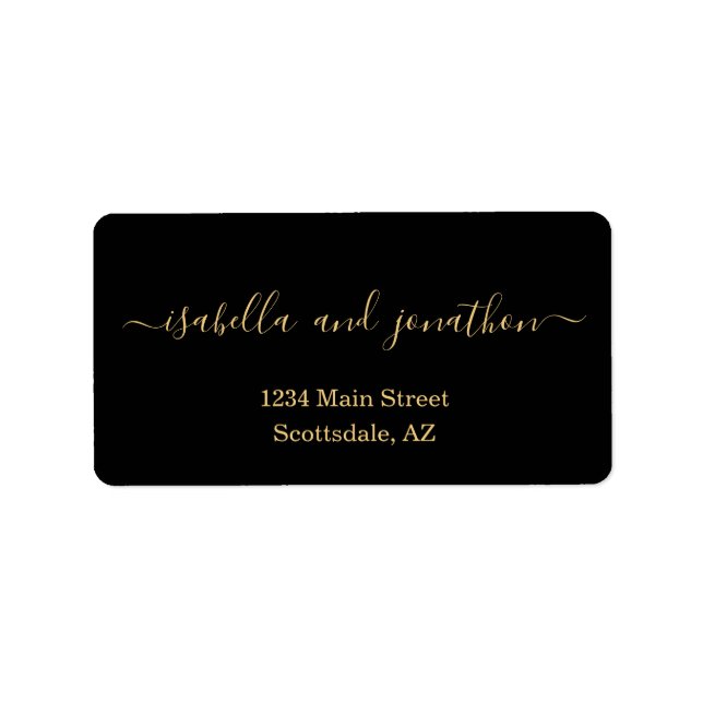 Black & Gold Wedding Return Address Labels (Front)