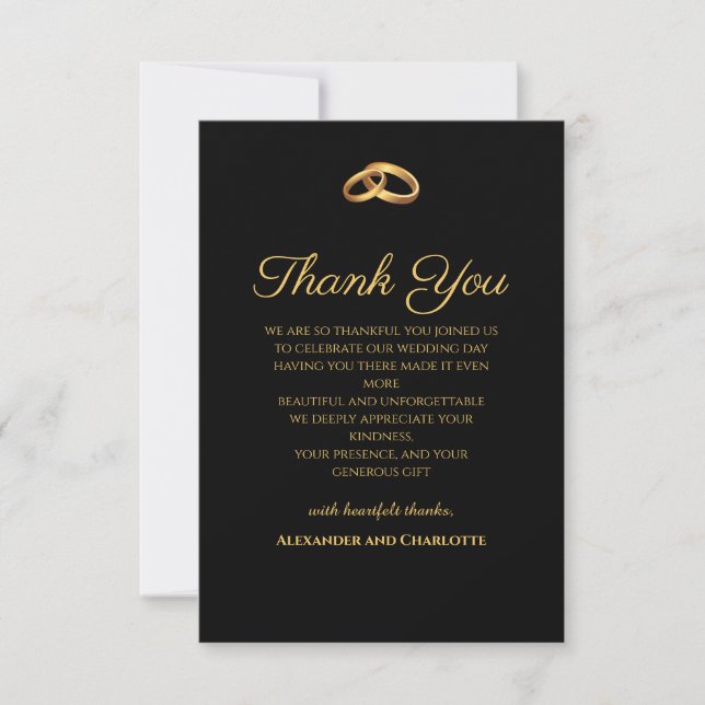 Black Gold Wedding Thank You Card (Front)