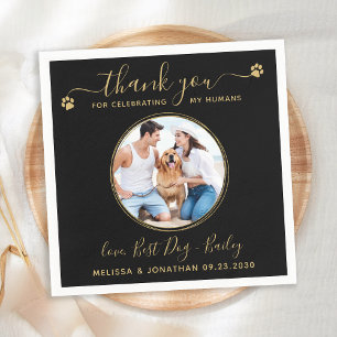 Black Gold Wedding Thank You Custom Pet Dog Photo Napkin