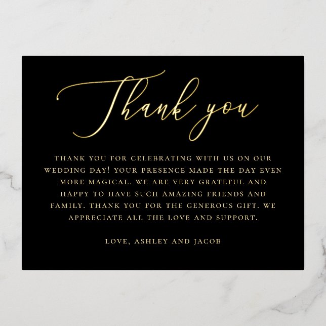Black Gold Wedding Thank You | Formal Elegant Card (Front)