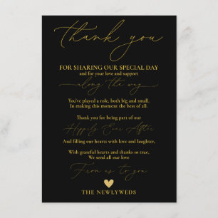 Black Gold Wedding Thank You Place Setting Menu